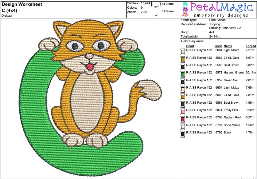 Animal Alphabet C Filled Stitch Design - Image 3