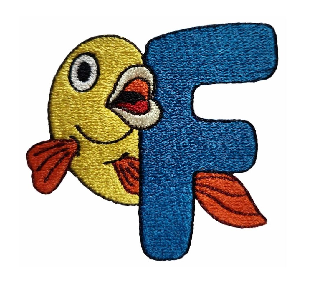 Animal Alphabet F with a fish machine embroidery design