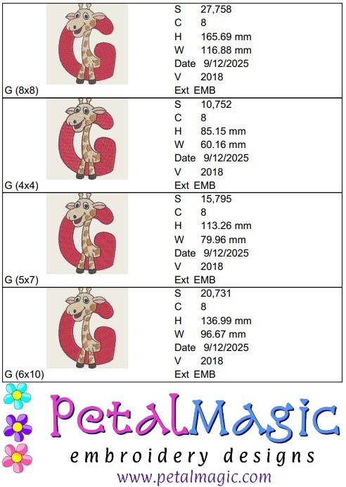 Animal Alphabet G Filled Stitch Design - Image 2