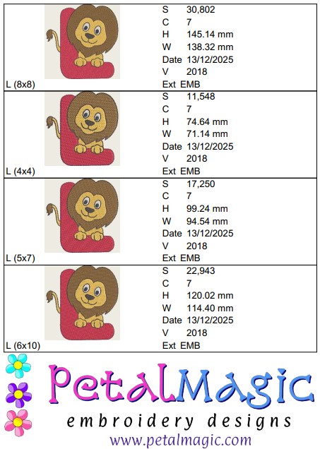 Animal Alphabet L Filled Stitch Design - Image 2