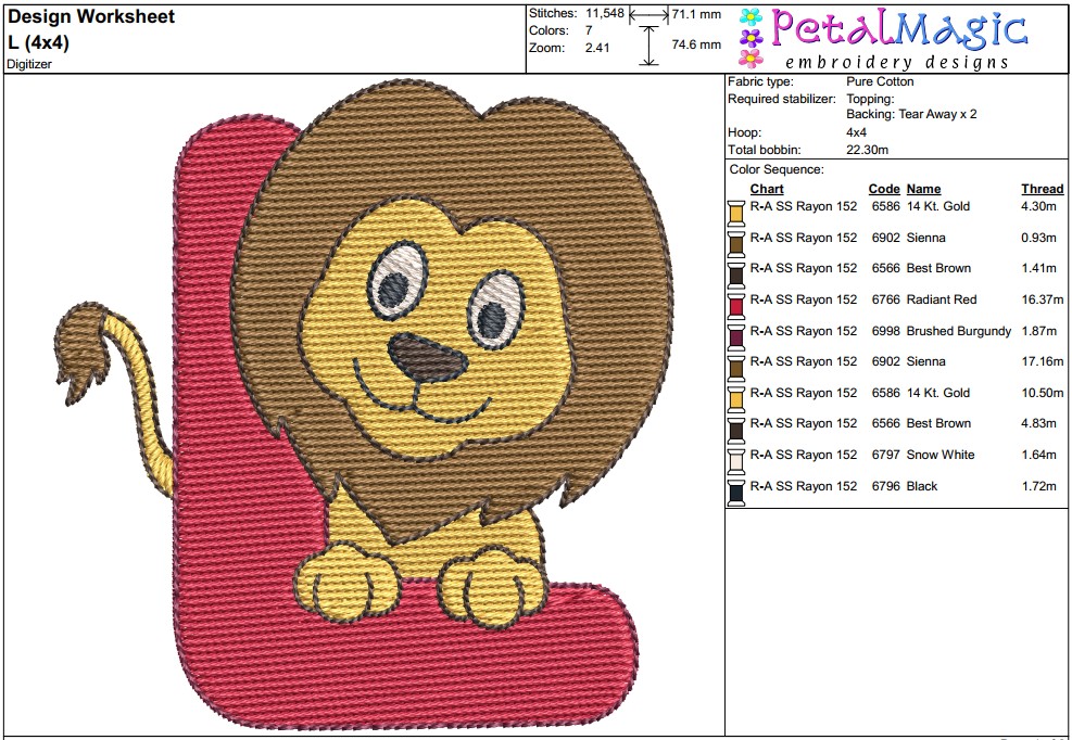 Animal Alphabet L Filled Stitch Design - Image 3