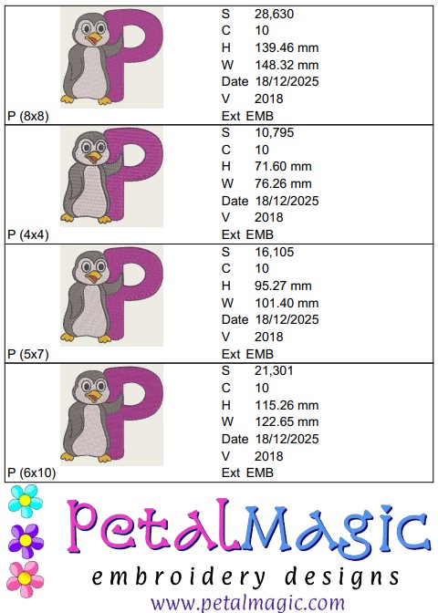 Animal Alphabet P Filled Stitch Design - Image 2