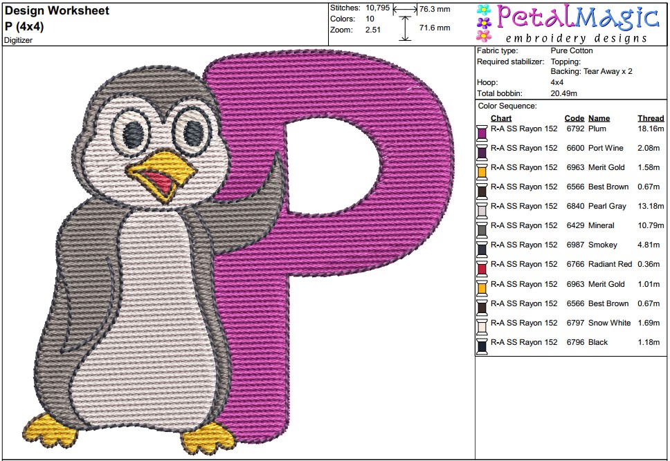 Animal Alphabet P Filled Stitch Design - Image 3