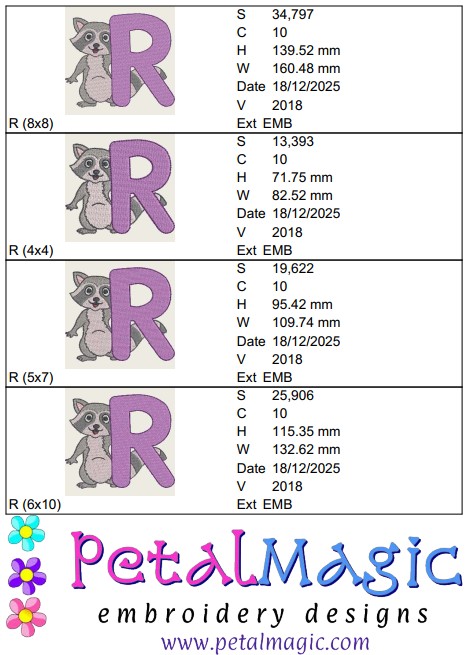 Animal Alphabet R Filled Stitch Design - Image 2