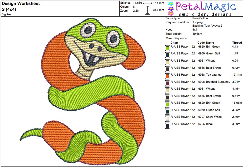 Animal Alphabet S Filled Stitch Design - Image 3
