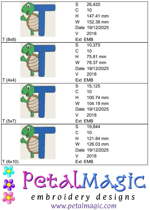 Animal Alphabet T Filled Stitch Design - Image 2
