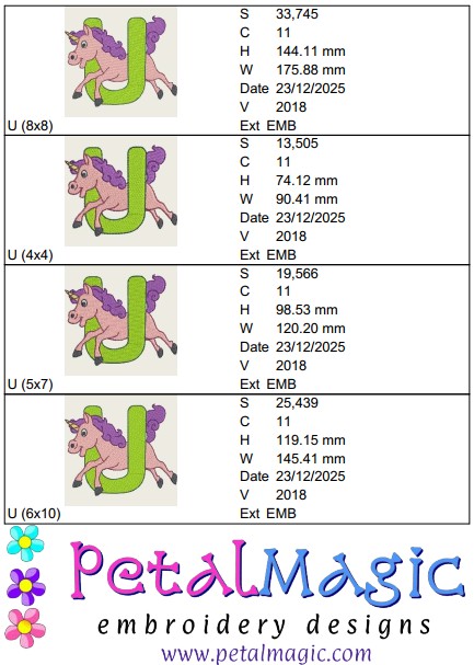 Animal Alphabet U Filled Stitch Design - Image 2