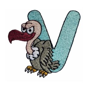 Animal Alphabet V with a vulture machine embroidery design