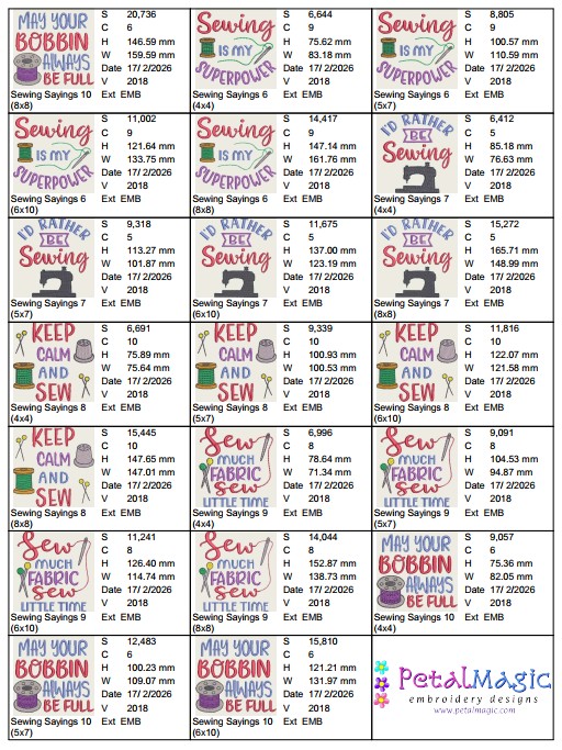 Sewing Sayings Set of 10 Filled Stitch Designs - Image 13