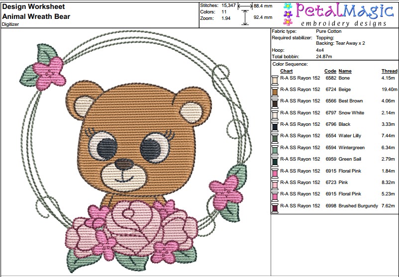 Animal Wreath Bear Filled Stitch Design - Image 3