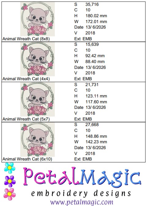 Animal Wreath Cat Filled Stitch Design - Image 2