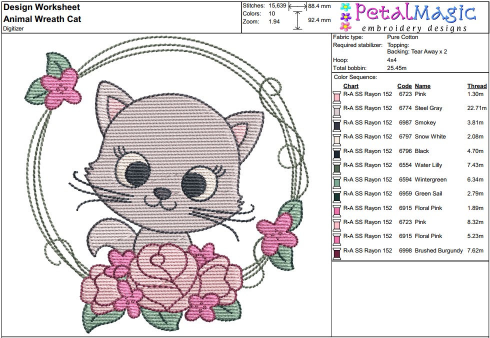Animal Wreath Cat Filled Stitch Design - Image 3