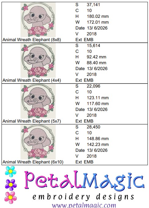 Animal Wreath Elephant Filled Stitch Design - Image 2