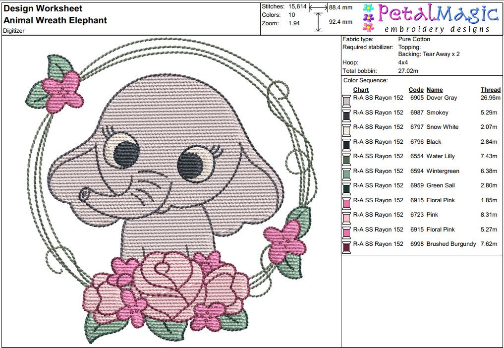 Animal Wreath Elephant Filled Stitch Design - Image 3