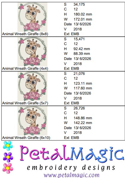 Animal Wreath Giraffe Filled Stitch Design - Image 2