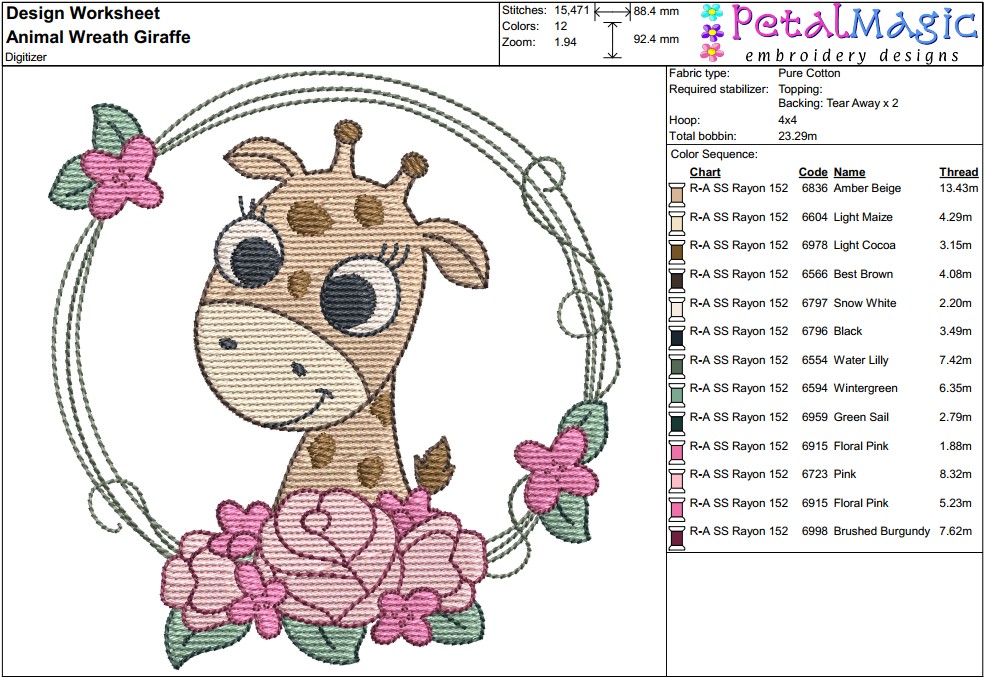 Animal Wreath Giraffe Filled Stitch Design - Image 3
