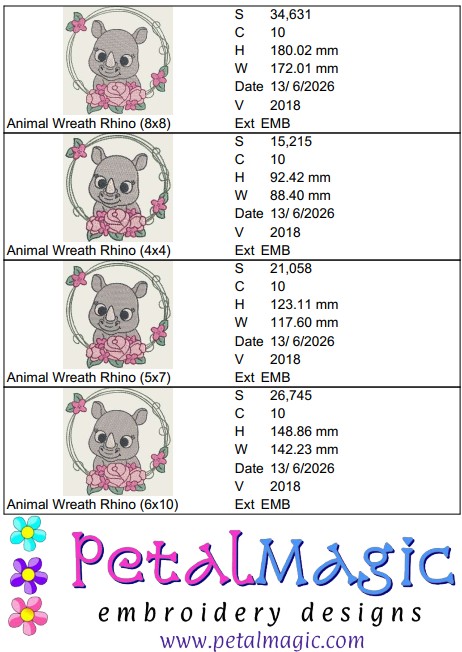 Animal Wreath Rhino Filled Stitch Design - Image 2