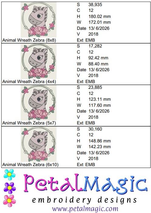 Animal Wreath Zebra Filled Stitch Design - Image 2