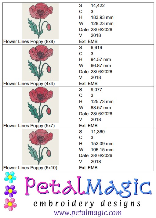 Flower Lines Poppy Filled Stitch Design - Image 2