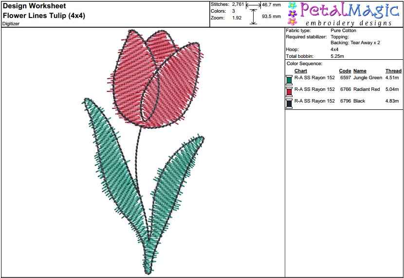 Flower Lines Tulip Filled Stitch Design - Image 3